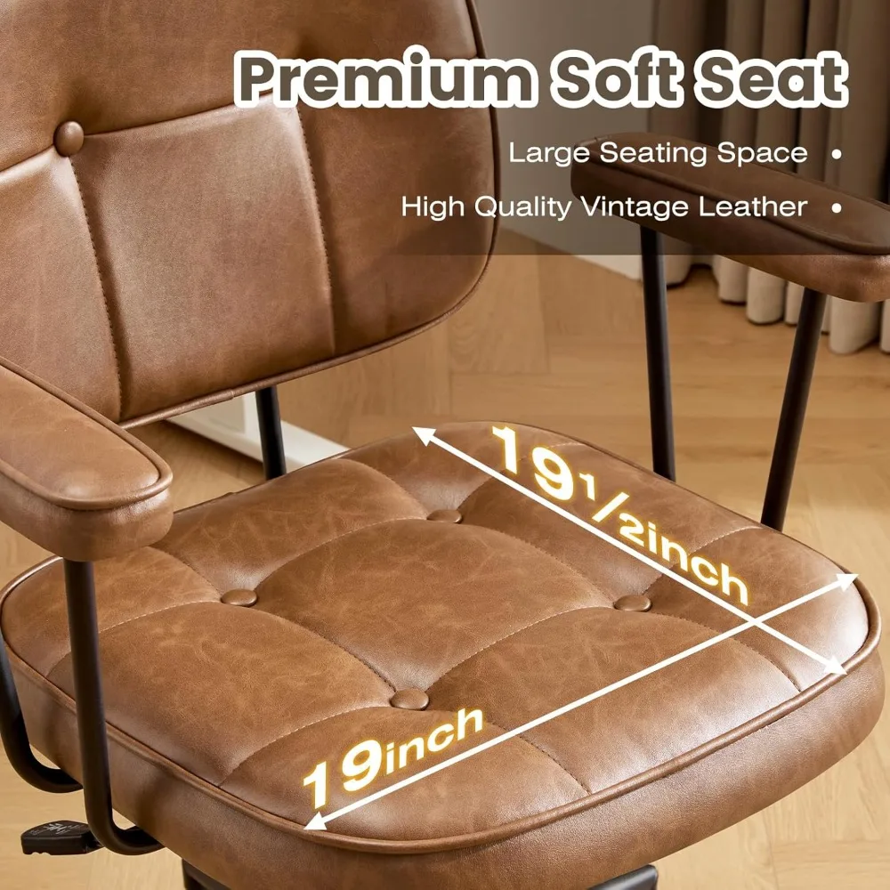 كرسي مكتب منزلي مع مسند ذراع مبطن بعجلات، كرسي مكتب جلدي مريح مع دعم قطني متوسط الظهر قابل للتعديل #6