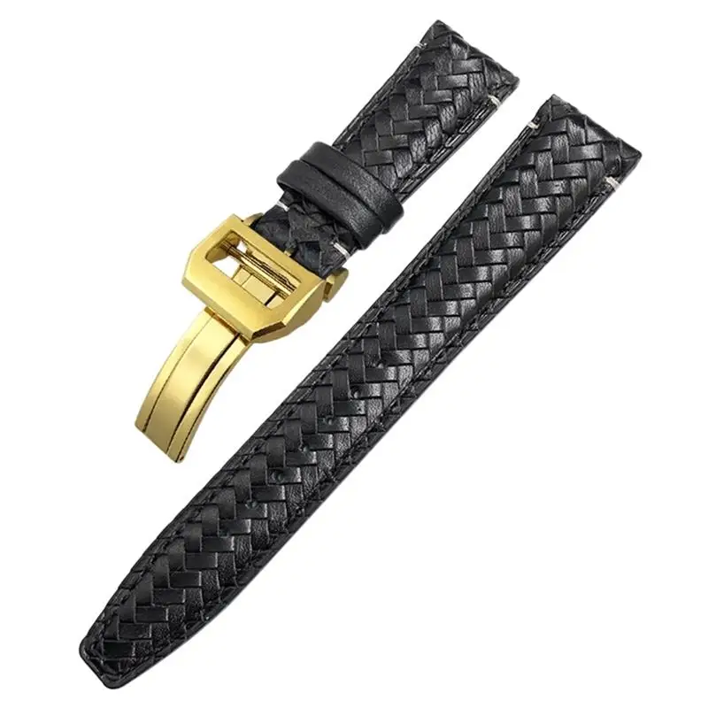 

EIDKGD Curved End Cowhide Woven Watchband 20mm 21mm 22mm Fit For IWC Portugieser Pilots Genuine Leather Watch Strap