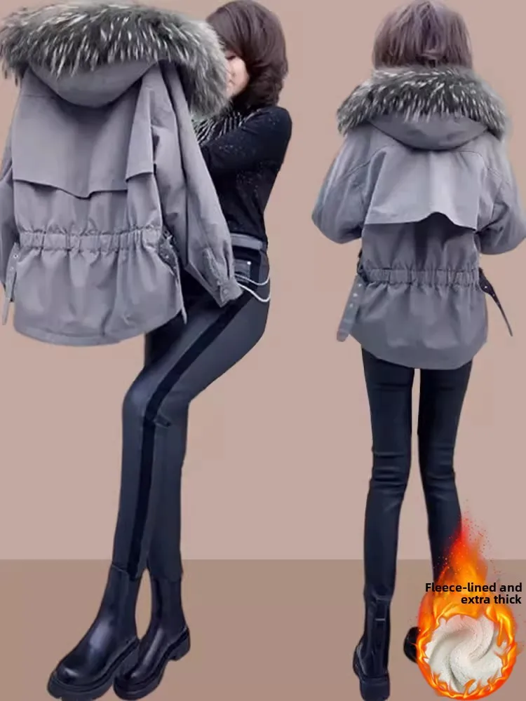 

Women's Cotton Jacket Short Thickened Autumn Winter New Style Korean Style Loose Fit Hooded Zipper Closure Color Coat
