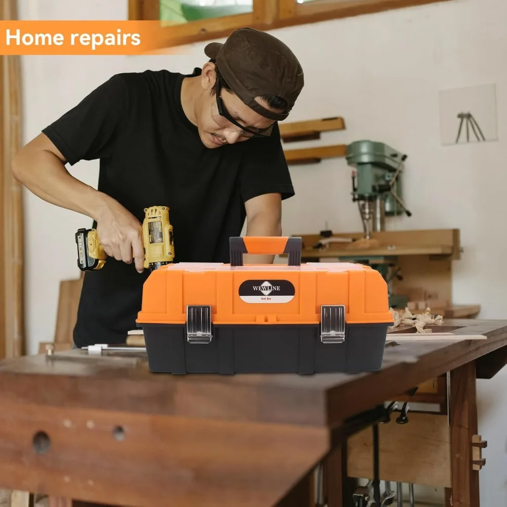 منظم صندوق أدوات بلاستيكي قابل للطي مكون من 3 طبقات مقاس 16.5 بوصة مع مقبض محمول للمنزل والمكتب وصيد الأسماك في السيارة