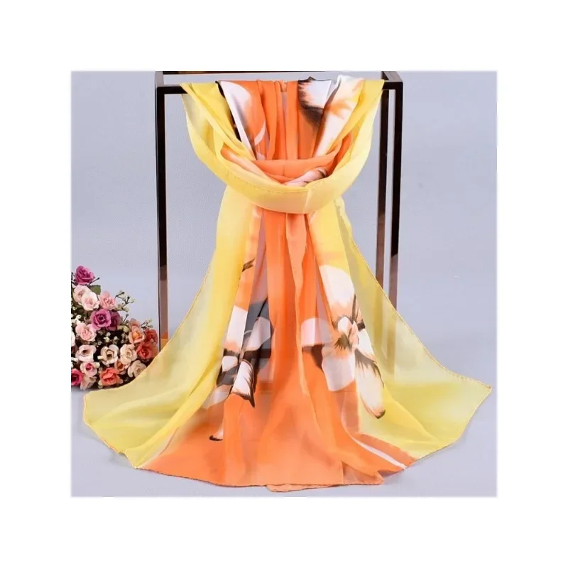 Printed Scarves and Gauze Have A Lightweight Transparent Soft and Elastic Texture The Appearance Is Light Elegant Breathable