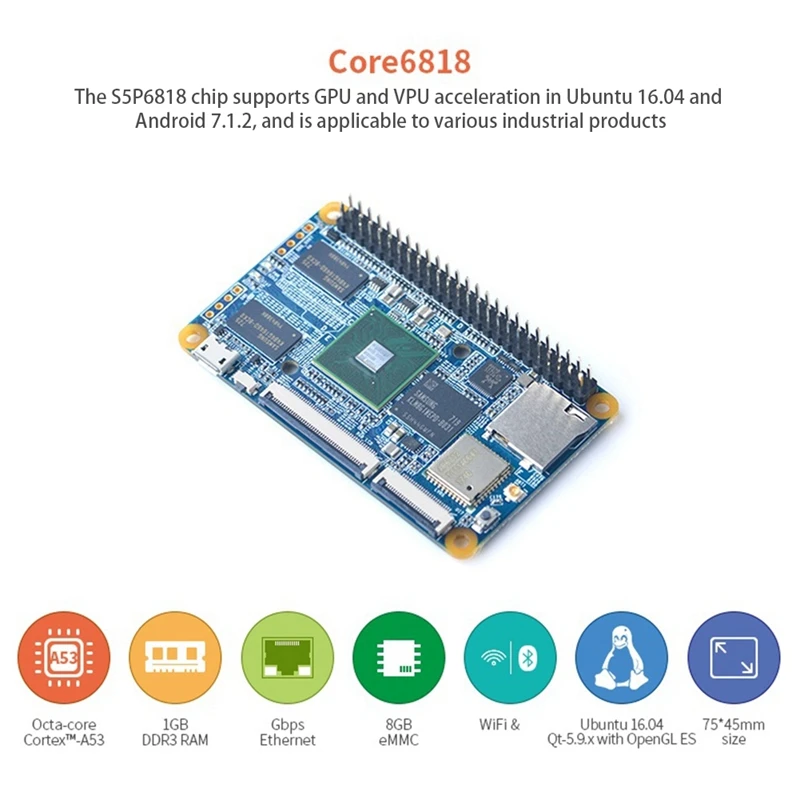 

CORE6818 Development Board S5P6818 Quad-Core 1G+8G EMMC Gigabit Ethernet Port Lubuntu Android 7.1.2 With Antenna