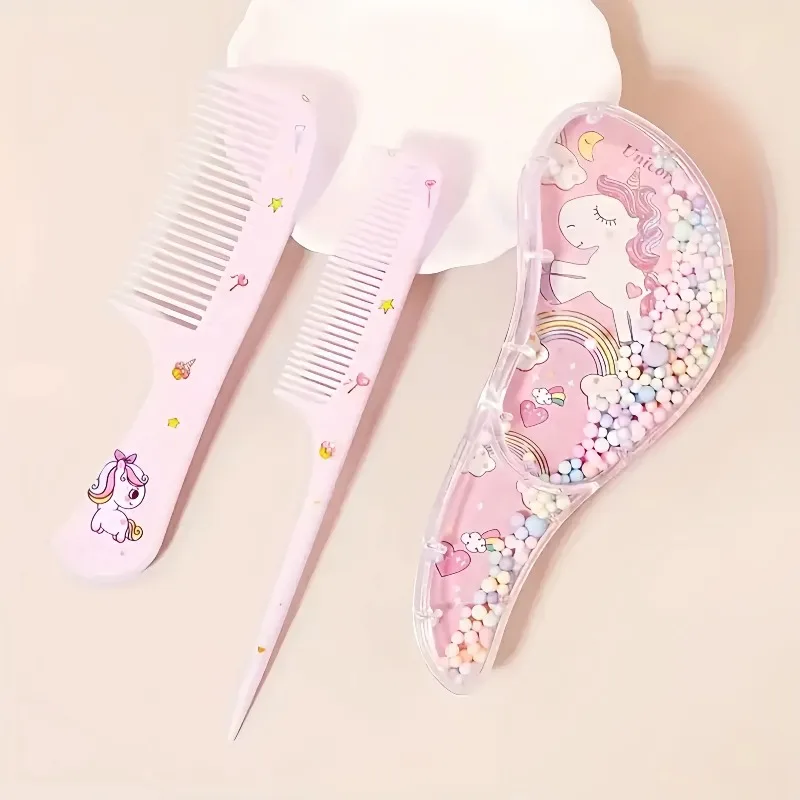 Juego de 3 Peines de Dibujos Animados para Cabello Húmedo y Seco, Aptos para Cualquier Textura de Cabello, Set de Regalo Especial para Pelucas de Cabello Natural, Color Morado