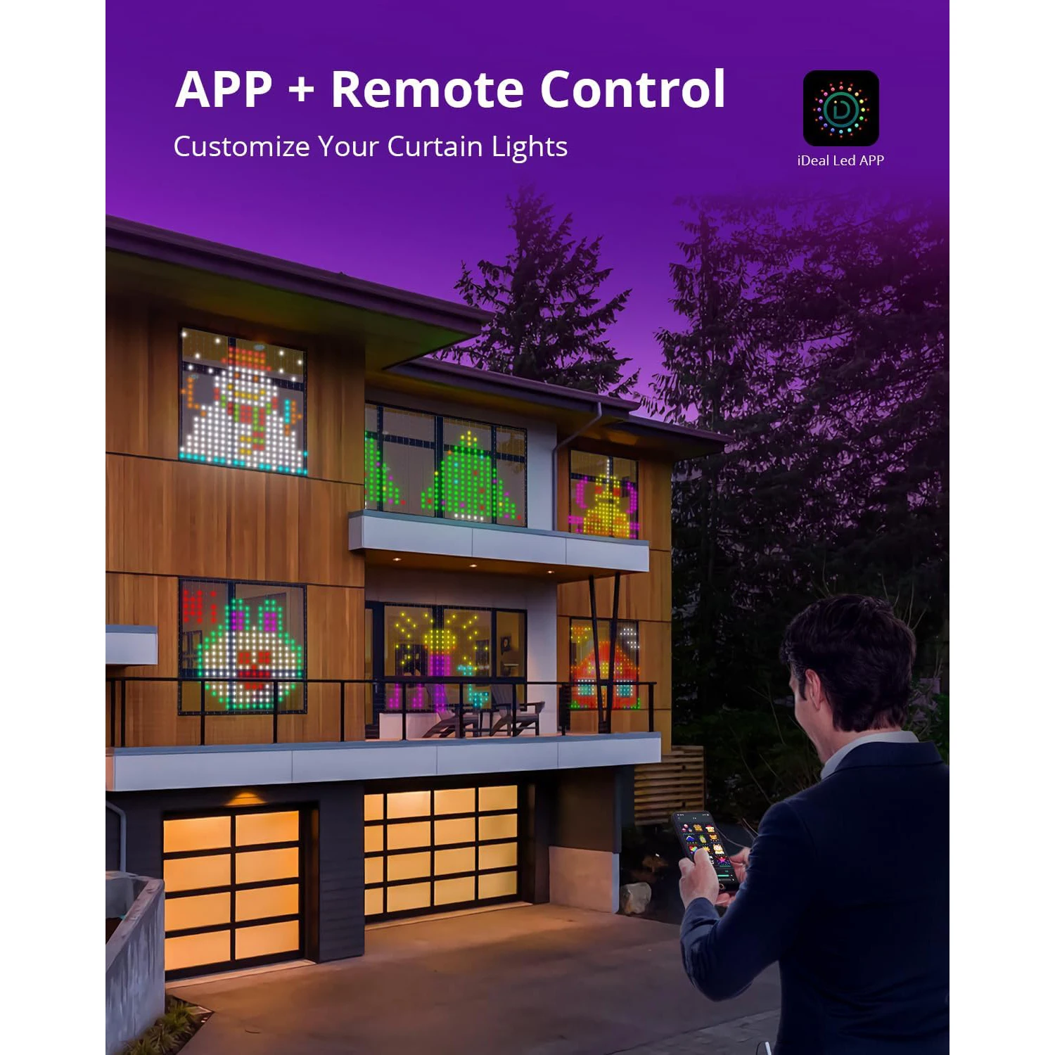 Smart Curtain String Light App DIY Picture Text Led Display Smart LED RGB String Light RGB LED Bluetooth Control Curtain Lights