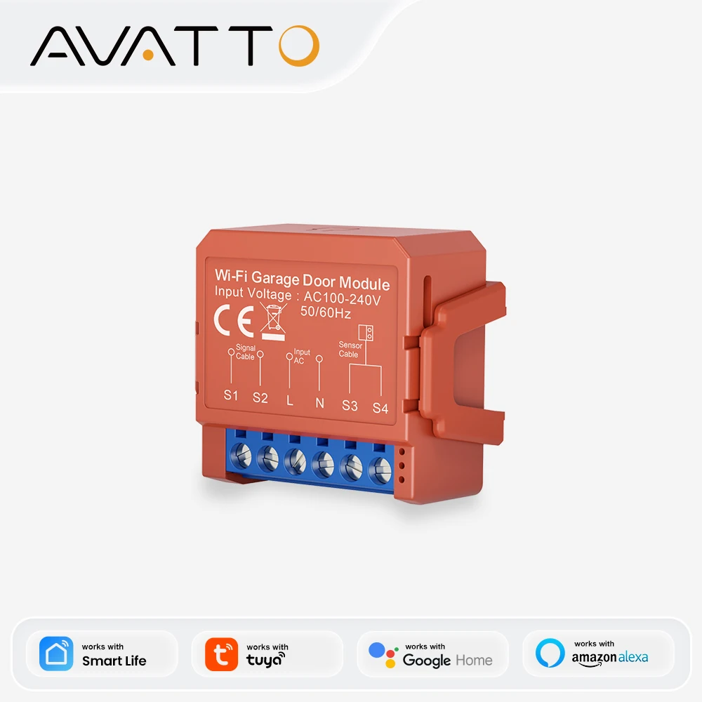 

AVATTO WiFi Smart Garage Door Opener Switch Module Controller Support APP Voice Remote Control Compatible Tuya Alexa Google Home