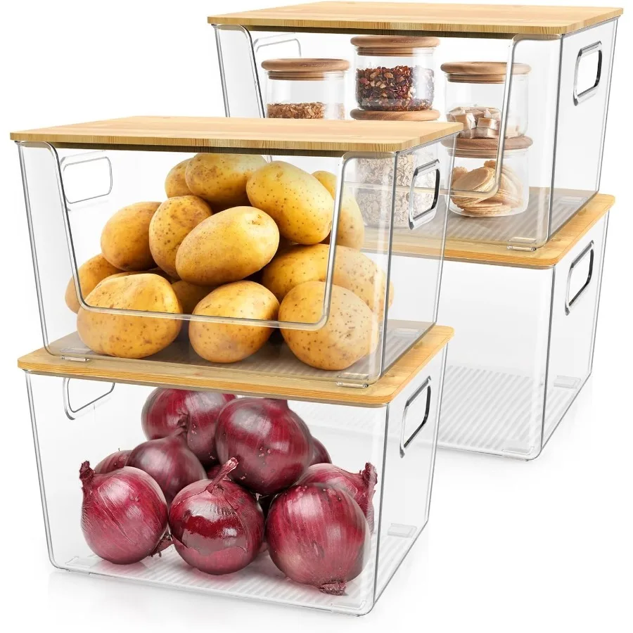 IDEATECH Pantry Organizers and Storage Stackable Potato and Onion Storage Bins with Front Open Design Vegetable Bins for Pantry