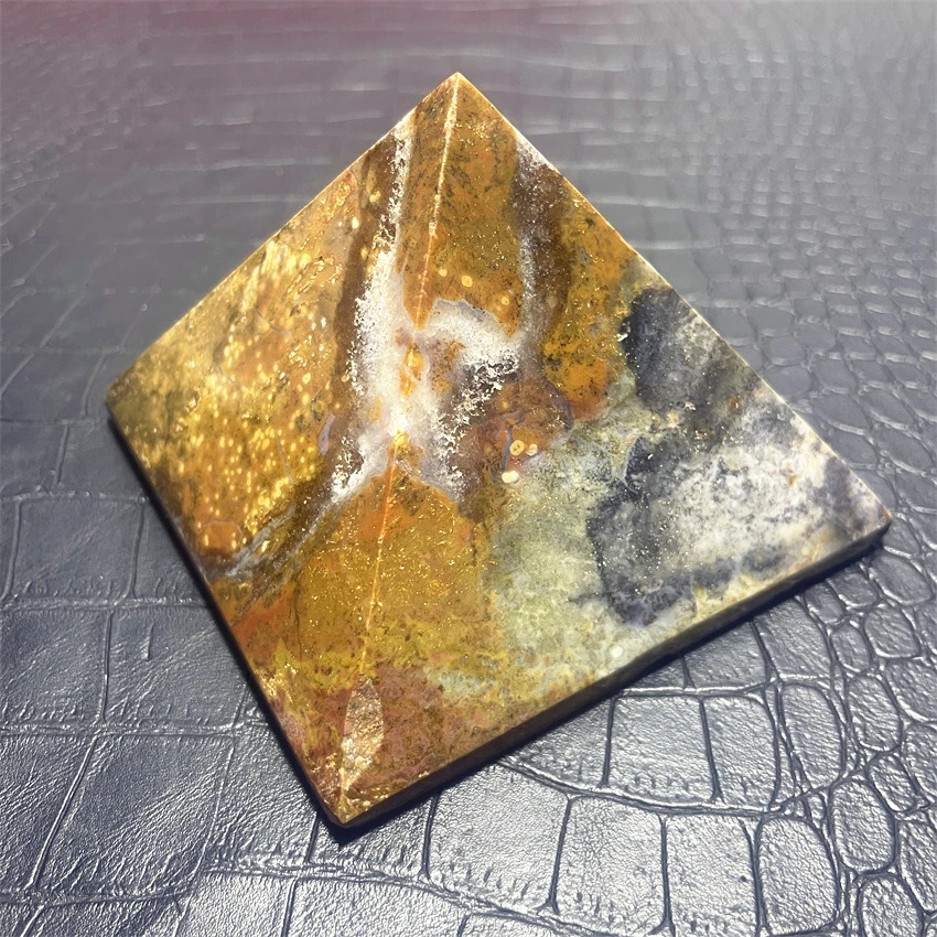 625g Natural Marine Gem stone Pyramid Orgonite Marine Jasper Pyramid Voodoo altar Crystal With Stone Healing