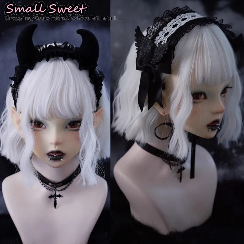 

Y2K Girl Gothic Lolita ox horn Lace Ruffle Hair Hoops Punk Rock Angel Wing Barrettes Halloween Cosplay Headband Devil Hair Band