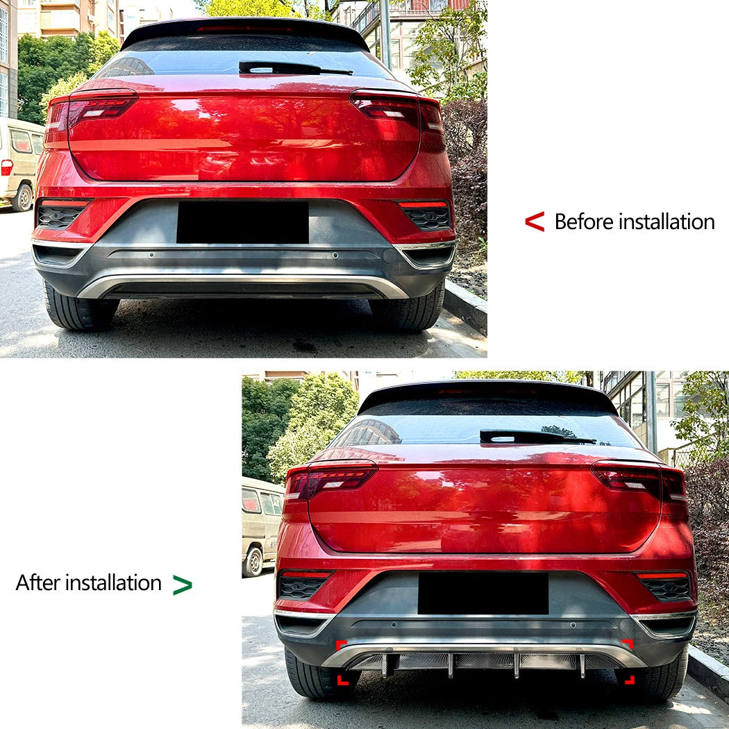 Rear Bumper Diffuser Bracket Splitter Lip Boot Spoiler For Volkswagen VW T-Roc 2018 2019 2020 2021 2022 Base Version