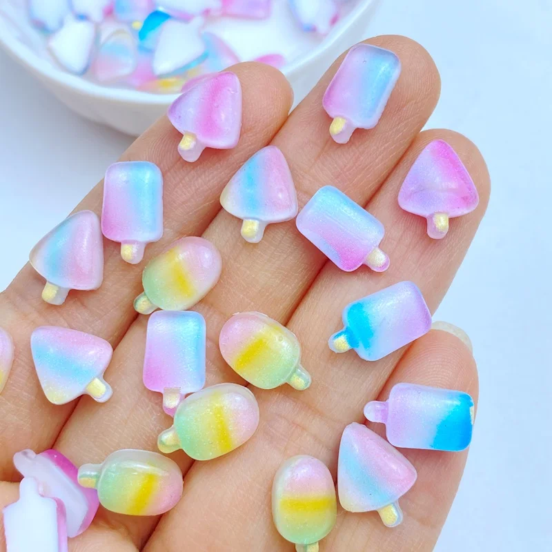 50pcs Mini 3D Colored Popsicle Resin Cute Nail Parts Accessories Kawaii DIY Nail Art Decoration