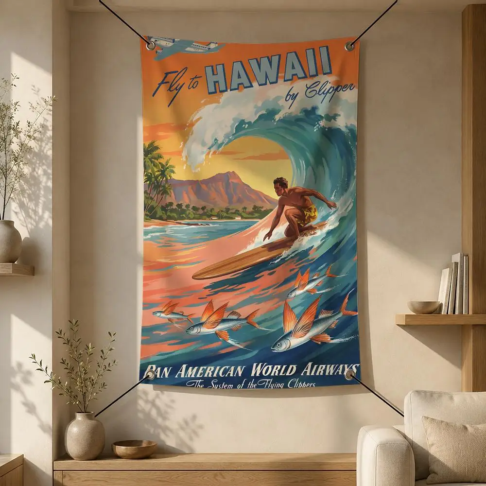 Travel H-Hawaii Flags Flag Banner Wall Hanging for Bedroom Dorm Room Home Bar Party Indoor Outdoor Wall Decor