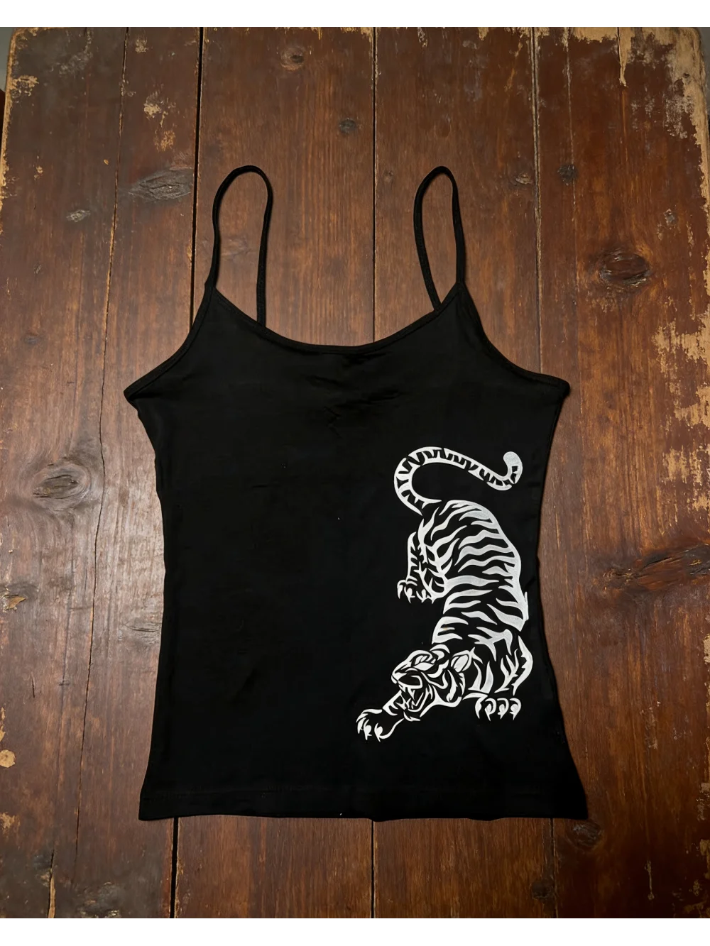 2026 new summer dark black style white tiger print thin shoulder strap tank top, spicy girl slimming subculture punk gothic Y2K