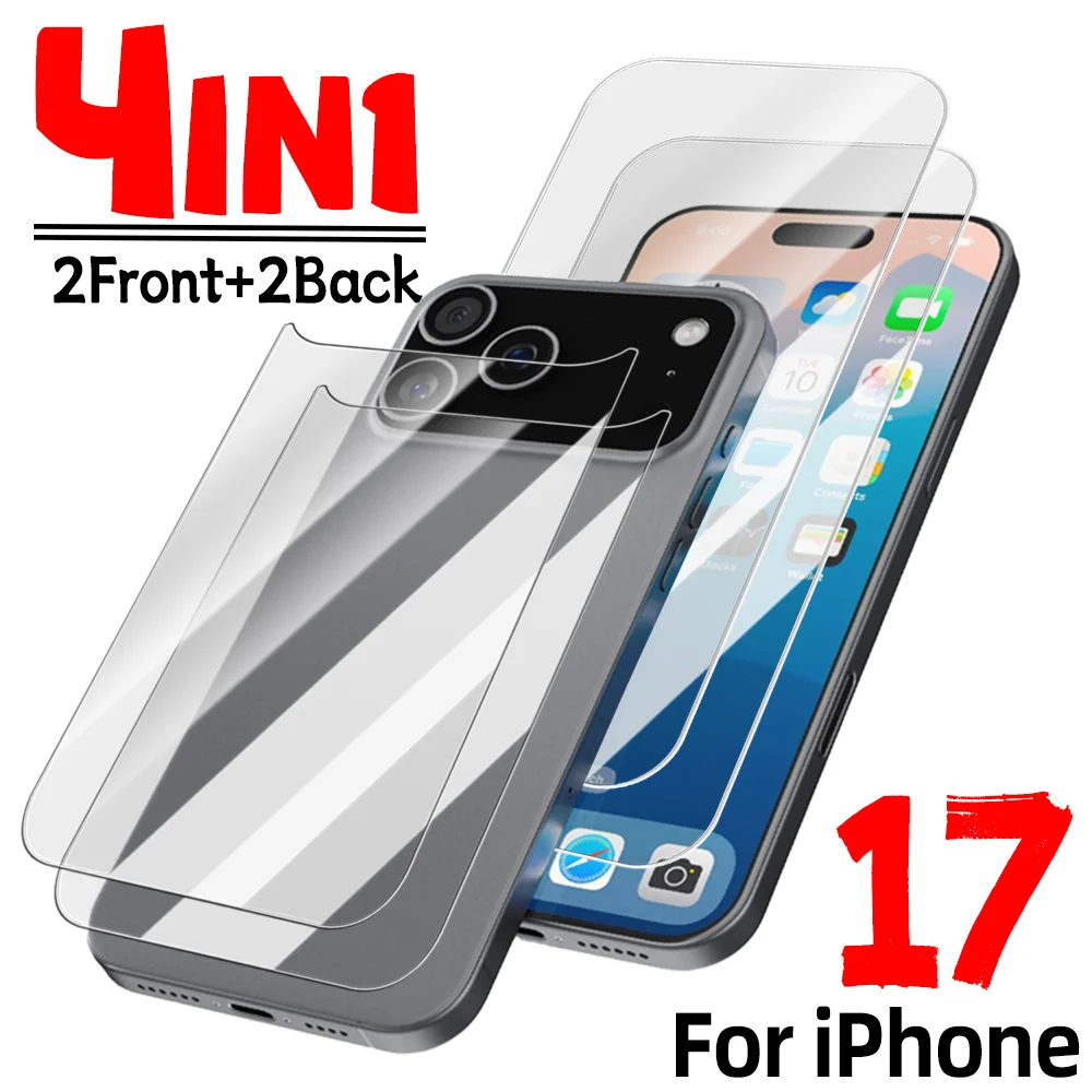 Tempered Glass Front&Back Screen Protectors for IPhone 17 Air 17 Pro 17ProMax HD Clear Anti-scratch Full Cover Film for IPhone17