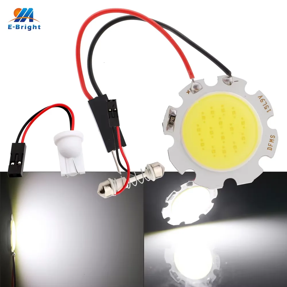 

YM E-Bright 100PCS Car Vehicle LED Panel Lights COB 15 SMD White 6000K With T10 + Festoon Base 12V DC Automobile Bulbs