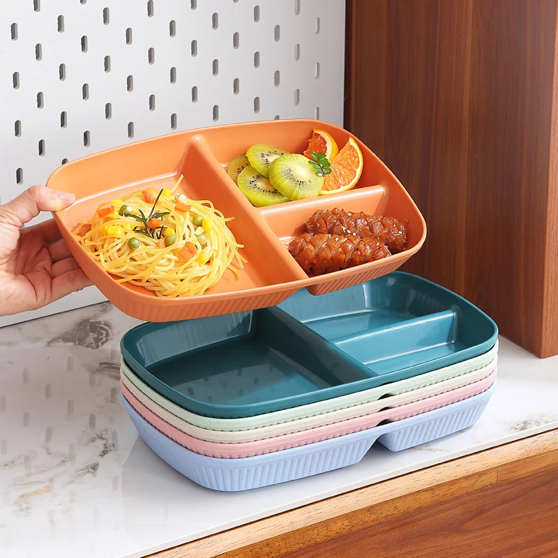Plato de comida reutilizable para dieta, vajilla de cocina, platos de porciones para adultos, 3 compartimentos, vajilla para exteriores, 1 unidad