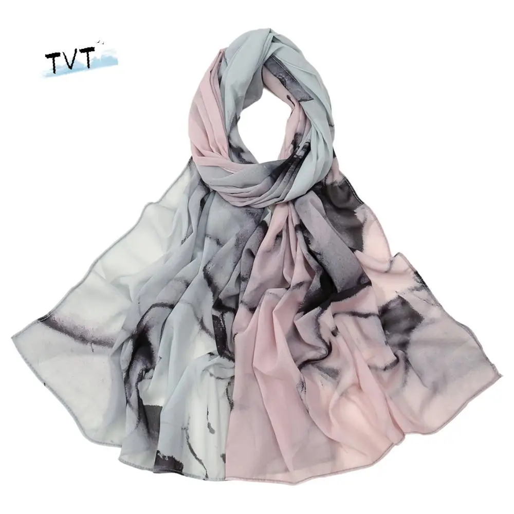 

Fashion Elegant Satin Scarf Ethnic Breathable Watercolor Painting Scarf Polyester Soft Long Scarf Daily
