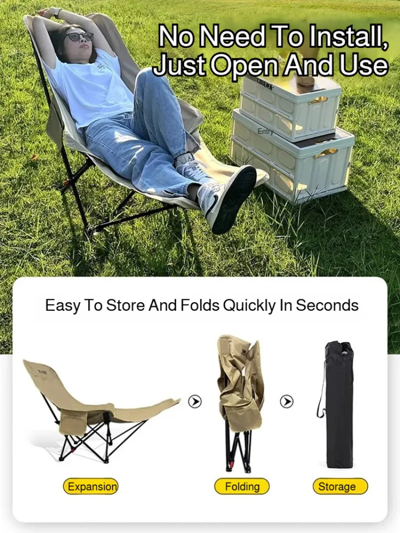 

Outdoor Portable Beach Chair with Footrest - Foldable, Lightweight, Comfortable for Beach/Camping, Durable Fabric, Easy to Carry