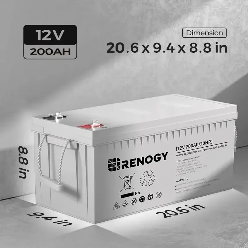 Deep Cycle AGM Battery 12 Volt 200Ah, 3% Self-Discharge Rate, 2000A Max Discharge Current, Safe Charge Most Home