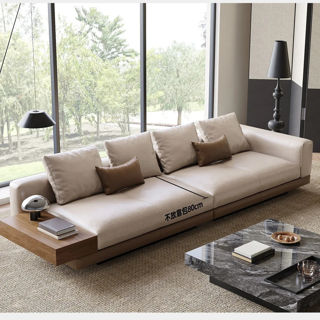 Connelly Leather Sofa Living Room Modern Simple Straight Row Italian Minimalist Light Luxury Designer Sofa Small Apartment 2605