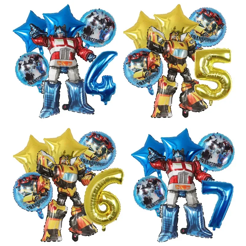 6pcs Transformation Bumblebee Optimus Prime Theme Birthday Party Decorations Aluminum Film Digital Balloon Baby Shower Boy Gift