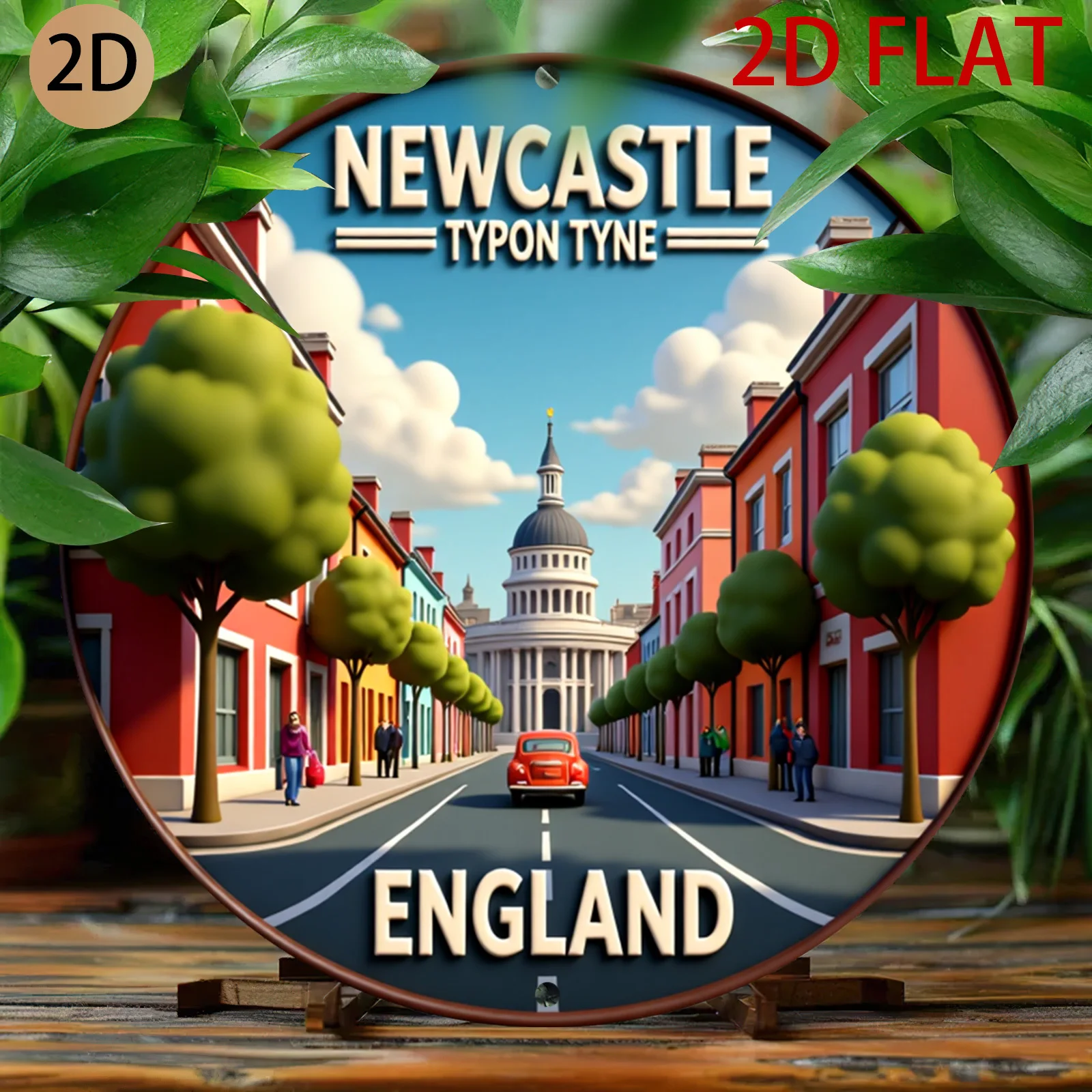 Home Office England - 2Dフラット、2Dフラット円形ニューカッスルイングランドウォールアートストリートシーンサインカントリーデコレーション、ホームカフェガレージオフィスに最適。