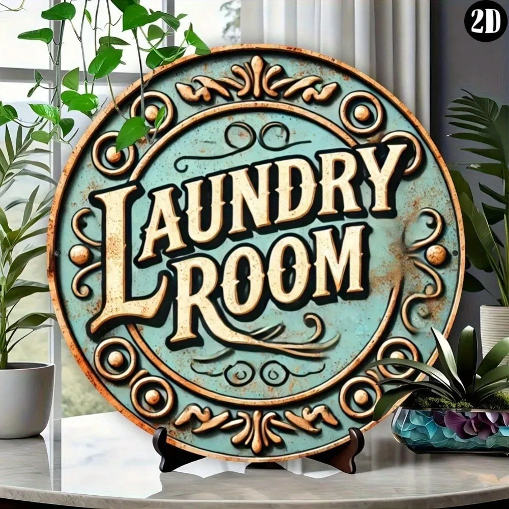 

Vintage-Style Metal Laundry Room Sign - 7.8x7.8" Easy Install Hanging Decor for Home, Bar, Cafe & Garage