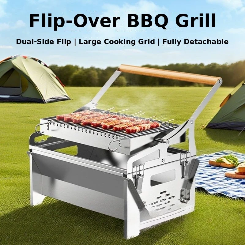 New overseas explosion, spot [flip barbecue grill] outdoor barbecue grill double-sided cross-border factory camping