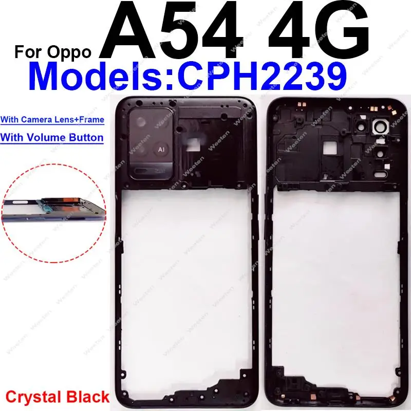 Middle Frame Housing Bezel Cover For OPPO A54 A54S 4G 5G Middle Frame With Side Button Camera Frame Lens Parts