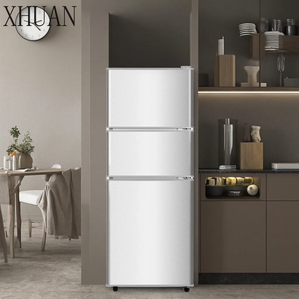 Refrigerator，3 Door Energy Saving Fresh Keeping，Fridge Freezer，Compact Size Quiet，Cooler，Home Dorm Apartment Office Daily Use