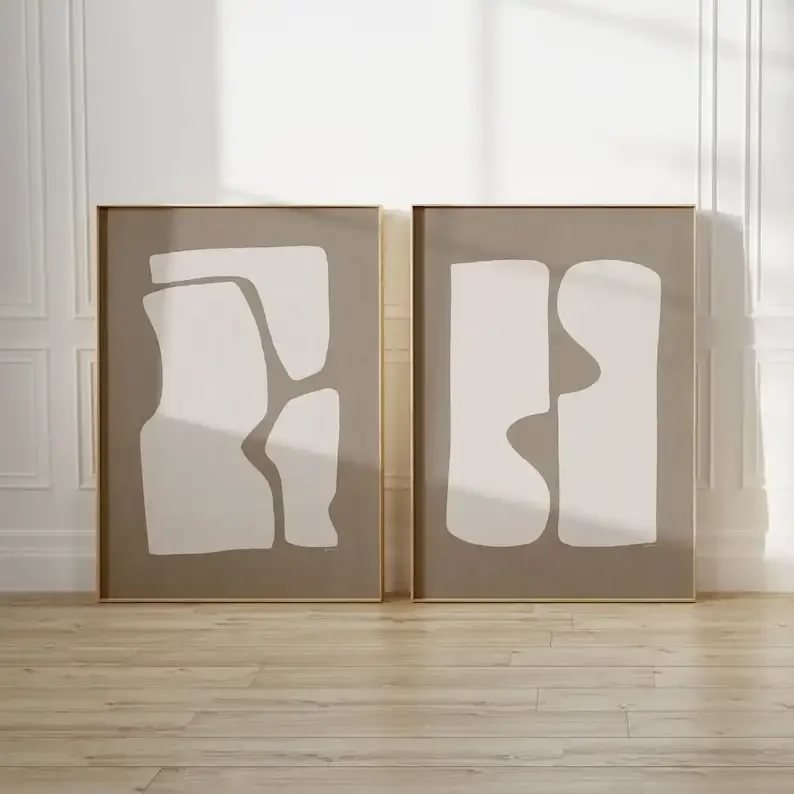 Multiple sizes 2pcs frameless Canvas PaintingIndia,2pcs Modern Abstract Beige & Brown Canvas Art Prints, Unframed Scandinavian M