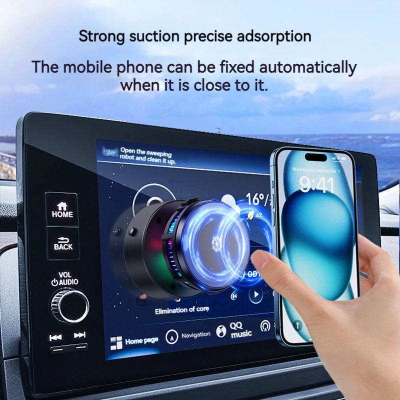 Electric Vacuum Magnetic Car Phone Wireless Charger Holder Semiconductor Cooling RGB Light Mount for Mirro Gym Bath Shower Home