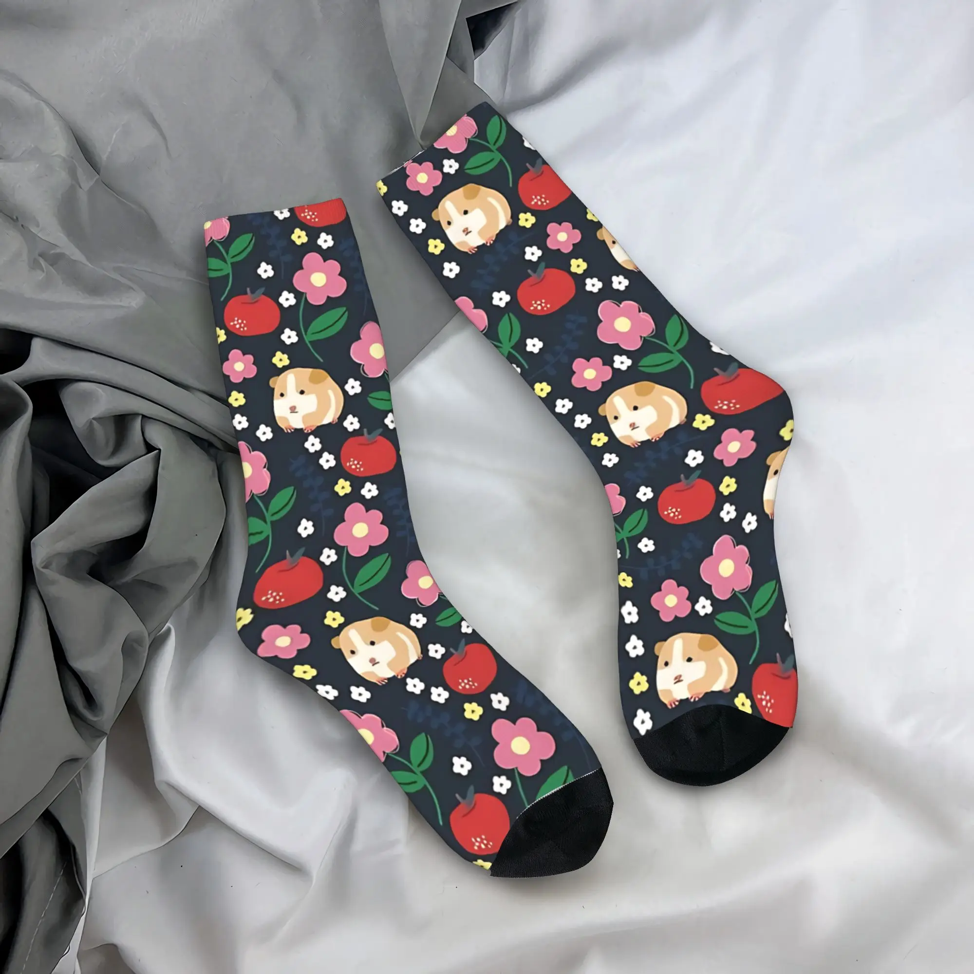 Guinea Pig Flower Leaves Apple Stockings  Printed Casual Socks Autumn Non Skid Socks Adults Men Running Sports Medium Soft Socks
