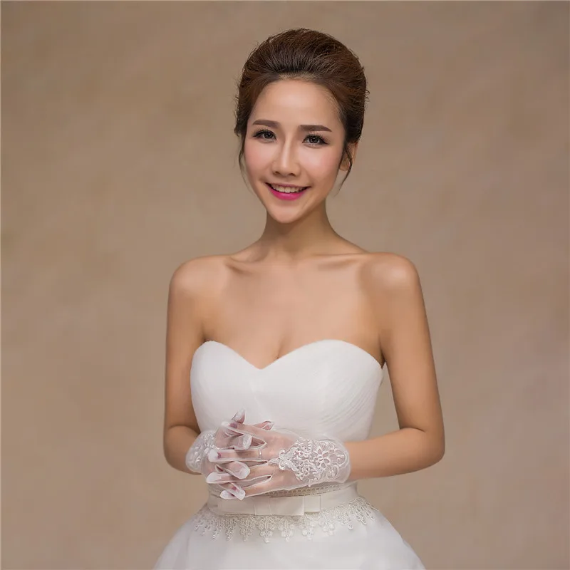 Lace Embroidered Flowers  Gloves Short Mest Bridal Wedding Accessories Bridesmaid Gift