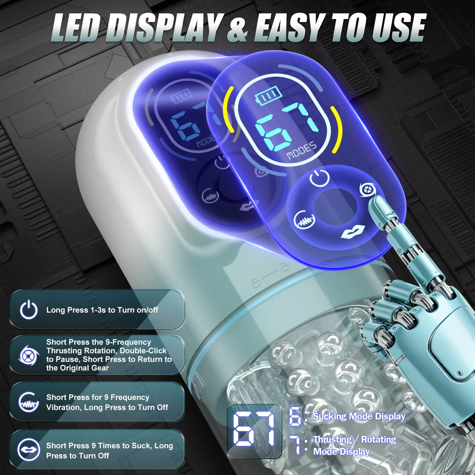 Automatic Male Masturbator 9 Vibrating Thrusting Rotation Sucking Licking Function LED Display Vacuum Penis Pump Sex Toy for Men view 5