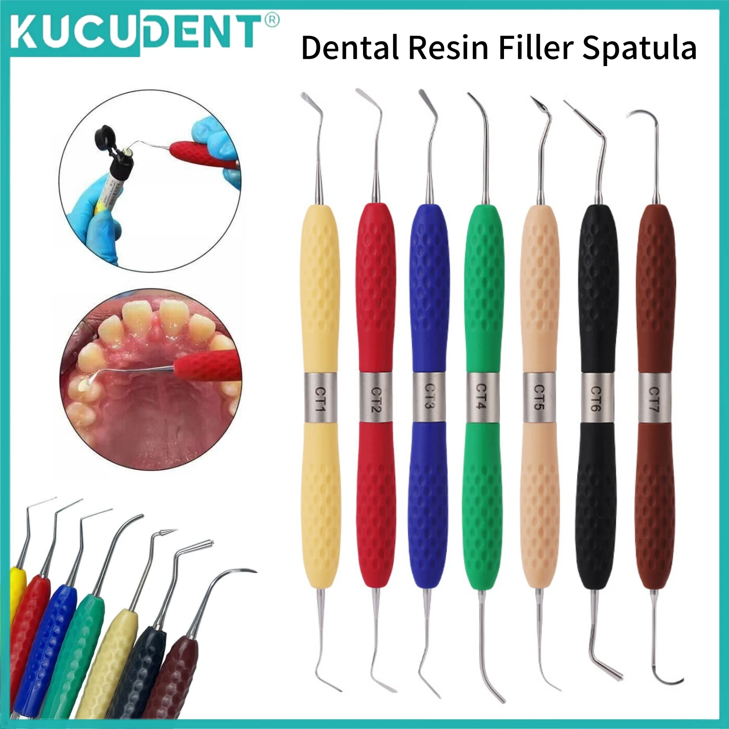 7Pcs/Set Dental Resin Filler Set Aesthetic Restoration Kit with Silicone Handle Composite Filling Spatula Plastic Dresser Tool