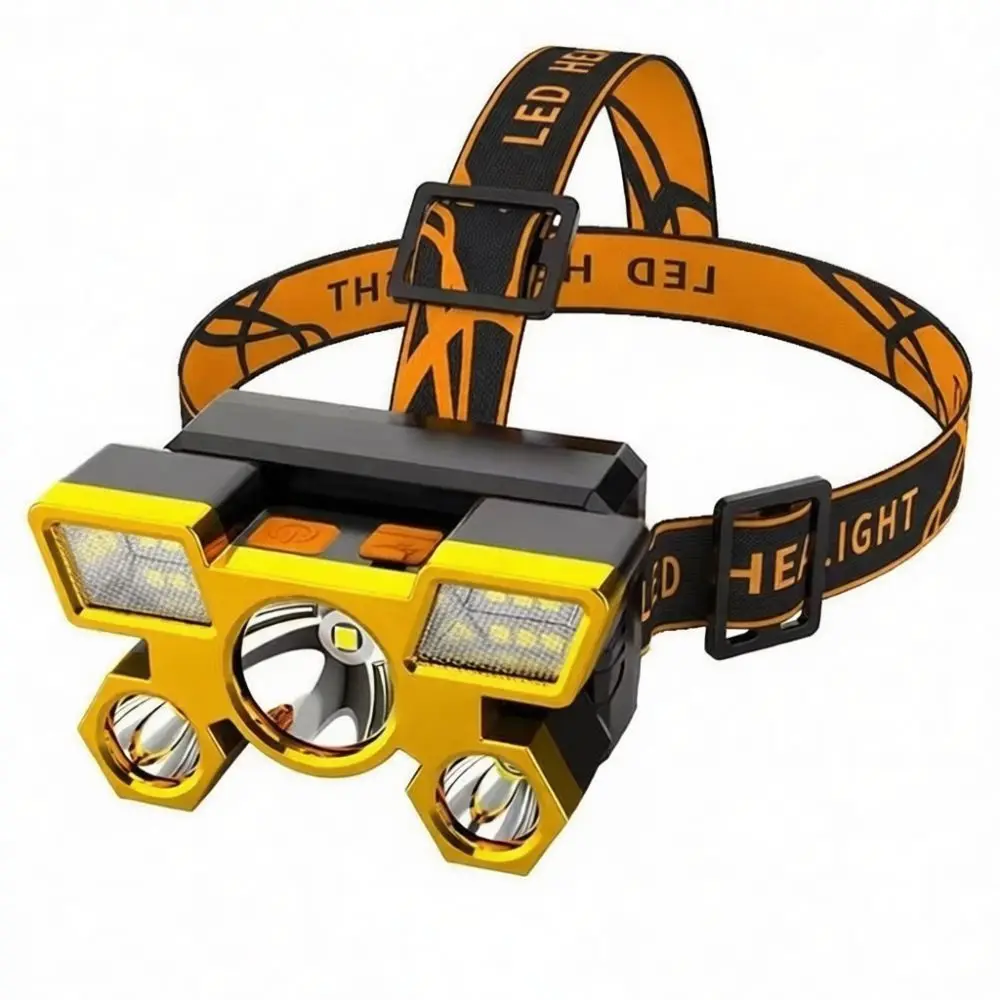 Portable LED Headlamp Five Light Heads USB Charge Strong Beam Outdoor Night Running Cycling Camping Torch Headlight