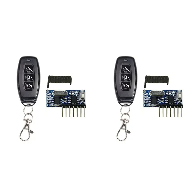 【ELEVATE LIFE】2X 433Mhz Wireless RF Remote Control 5V 4-Way Transmitter And Receiver Module Set 3-Button Remote Control RX480-4C