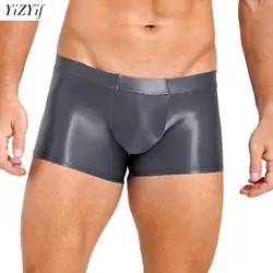 Shiny Glossy Men Boxer Briefs Underwear Stretch Oil Boxershorts Panties Low Rise Fitness Underpants Male Pool Party Beach Shorts