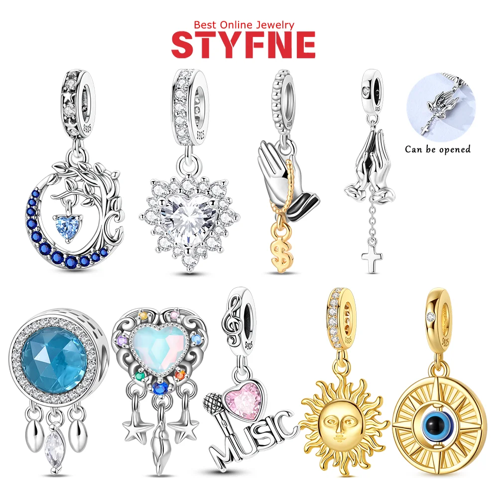 

Charms 925 Silver Shining Zircon Love Prayer Hand Music Oil Painting Beads Pendant Fit Women Diy Original Bracelet Jewelry Gift