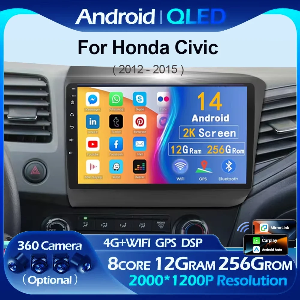 

Android 14 CarPlay For Honda Civic 2012 2013 2014 2015 Car Radio Multimedia Video Player DSP IPS GPS Navigation 2 din autoradio