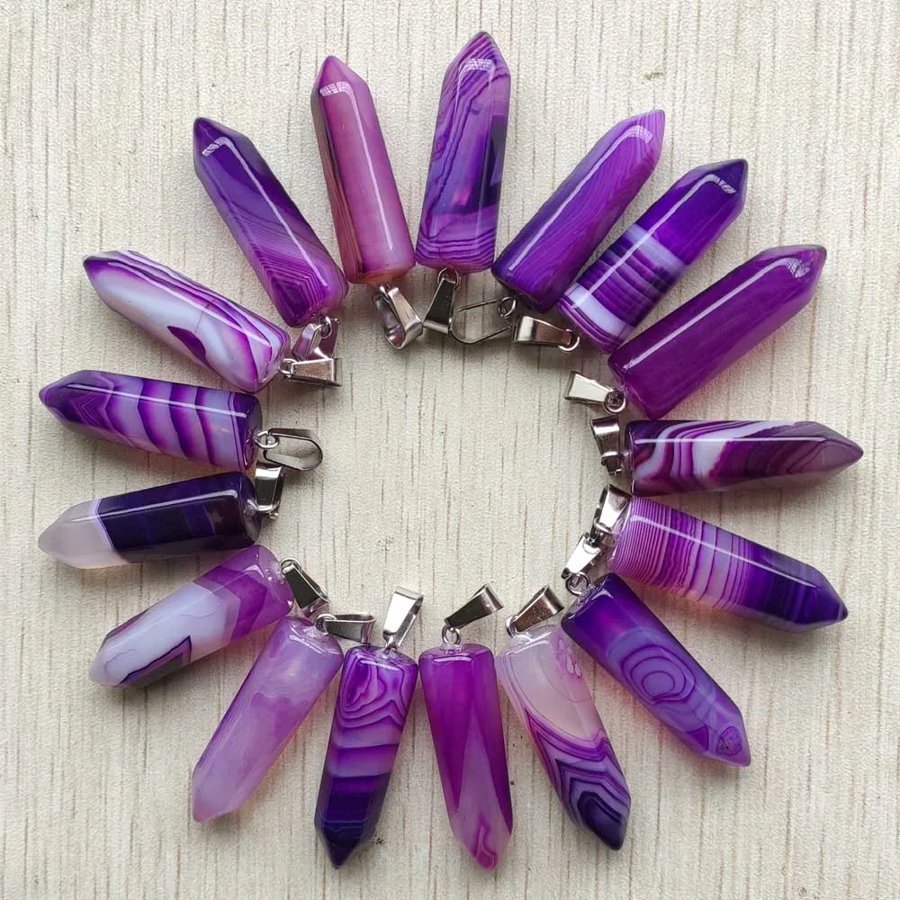 

Beautiful natural stripe purple onyx Charms pillar Pendants for necklaces jewelry marking Free shipping Wholesale 24Pcs/Lot