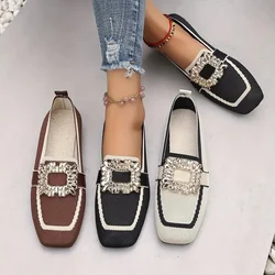 Women Flats Spring New Large Size Flat Loafers Shoes Women Knitting Slip-on Square Head Breathable Shoes Women Zapatos De Mujer