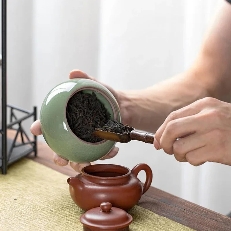 Ceramic Little Tea Caddy Chinese All Kinds of Tea Storage Box Crude Pottery Canister Container for Puer Tea Modern Style view 5