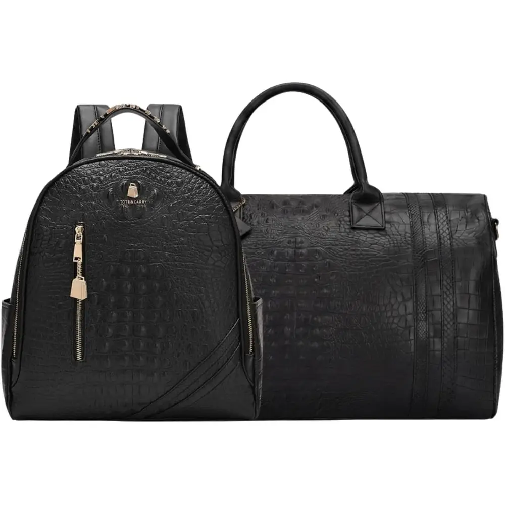 Large Leather Weekender Bag & Backpack Set - Carry-On Luggage & Daypack Combo