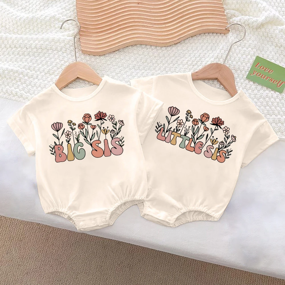 

Big Sister/little Sister&flower Print Baby Bubble Romper Baby Oversized T-Shirt Romper Baby Baggy Bubble Romper for Newborn Gift