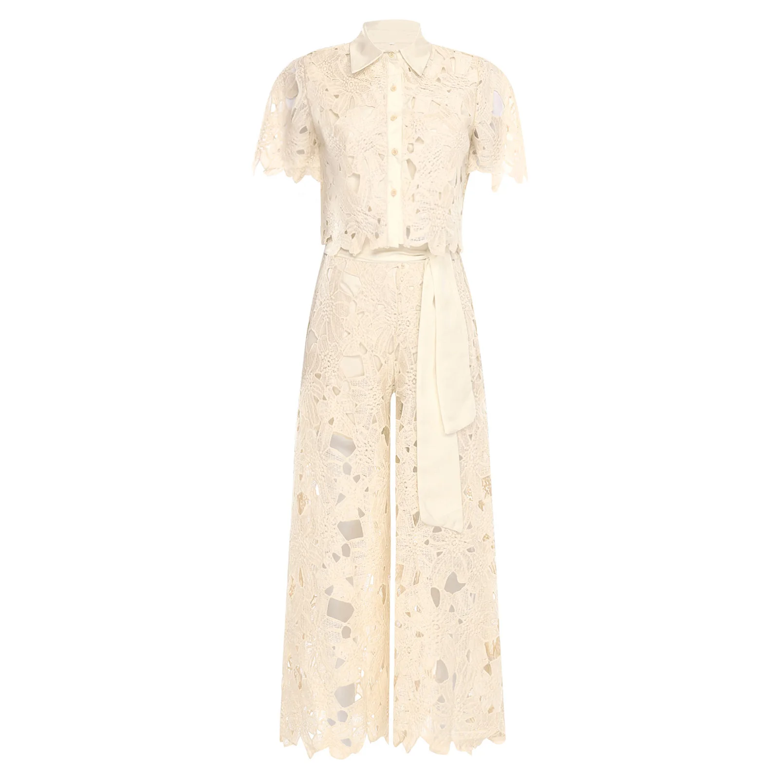 Mode Vrouwen Sets Korte Mouw Revers Outfits Bloemen Hol Elegante Pakken Banket Avondfeest Broek Pak Bruiloft Vestidos