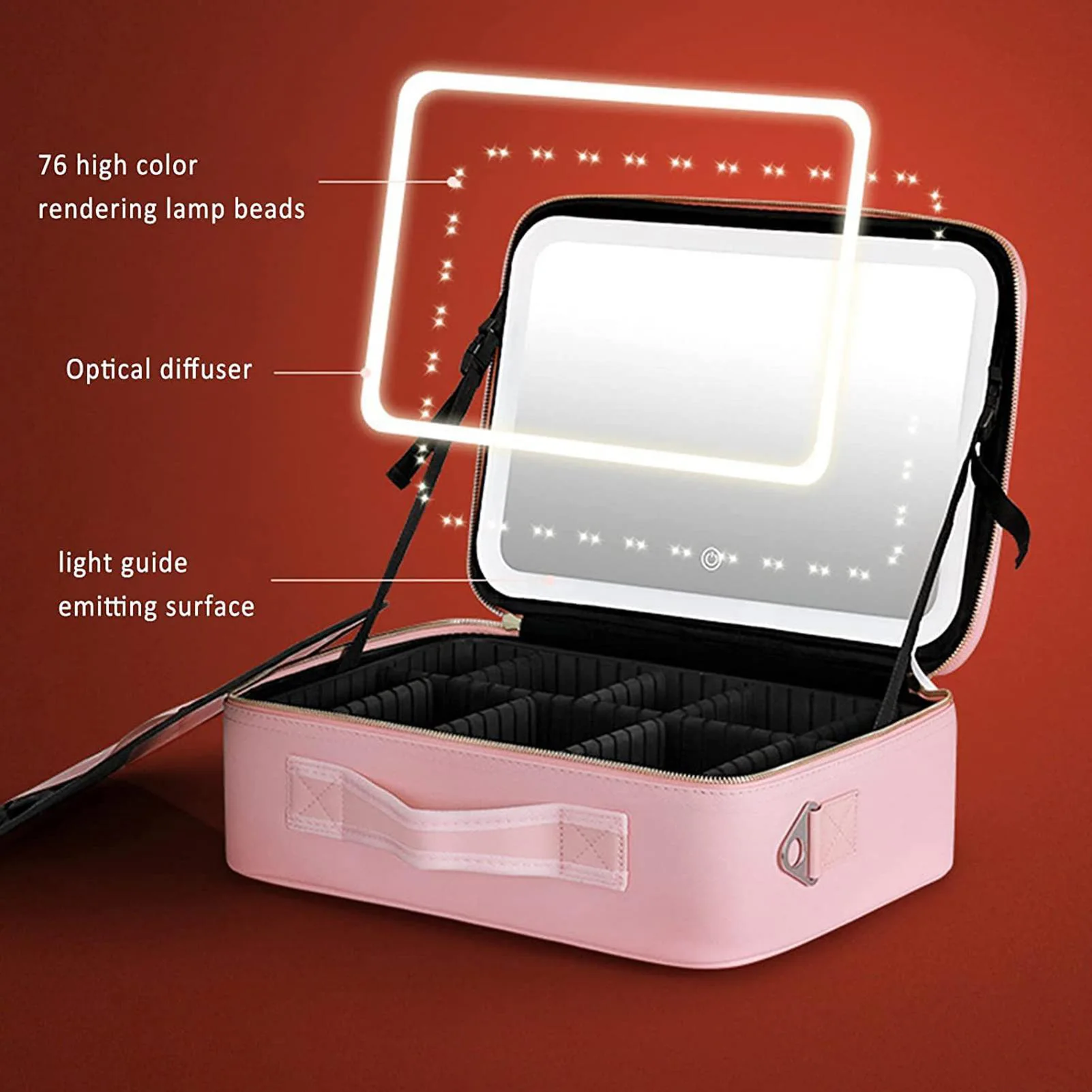 2024 New Smart LED Makeup Bag With Mirror With Compartments Waterproof PU Leather Travel Cosmetic Case For Women