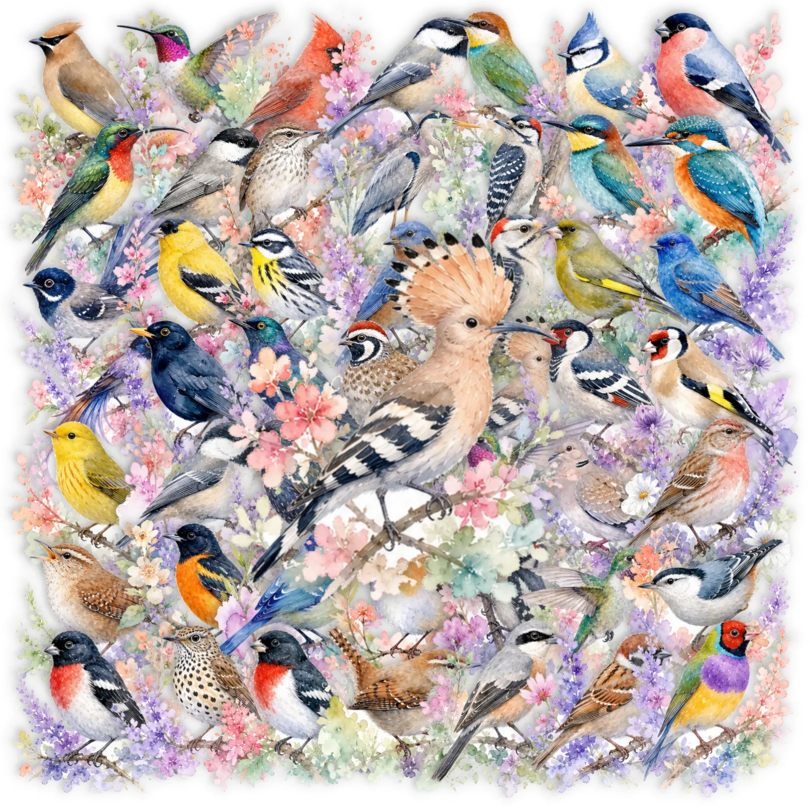 50 Pcs Forest Watercolor Bird PET Stickers Set Colorful Lavender Flowers Artistic Decals for Notebook Mug Creative Home Decor