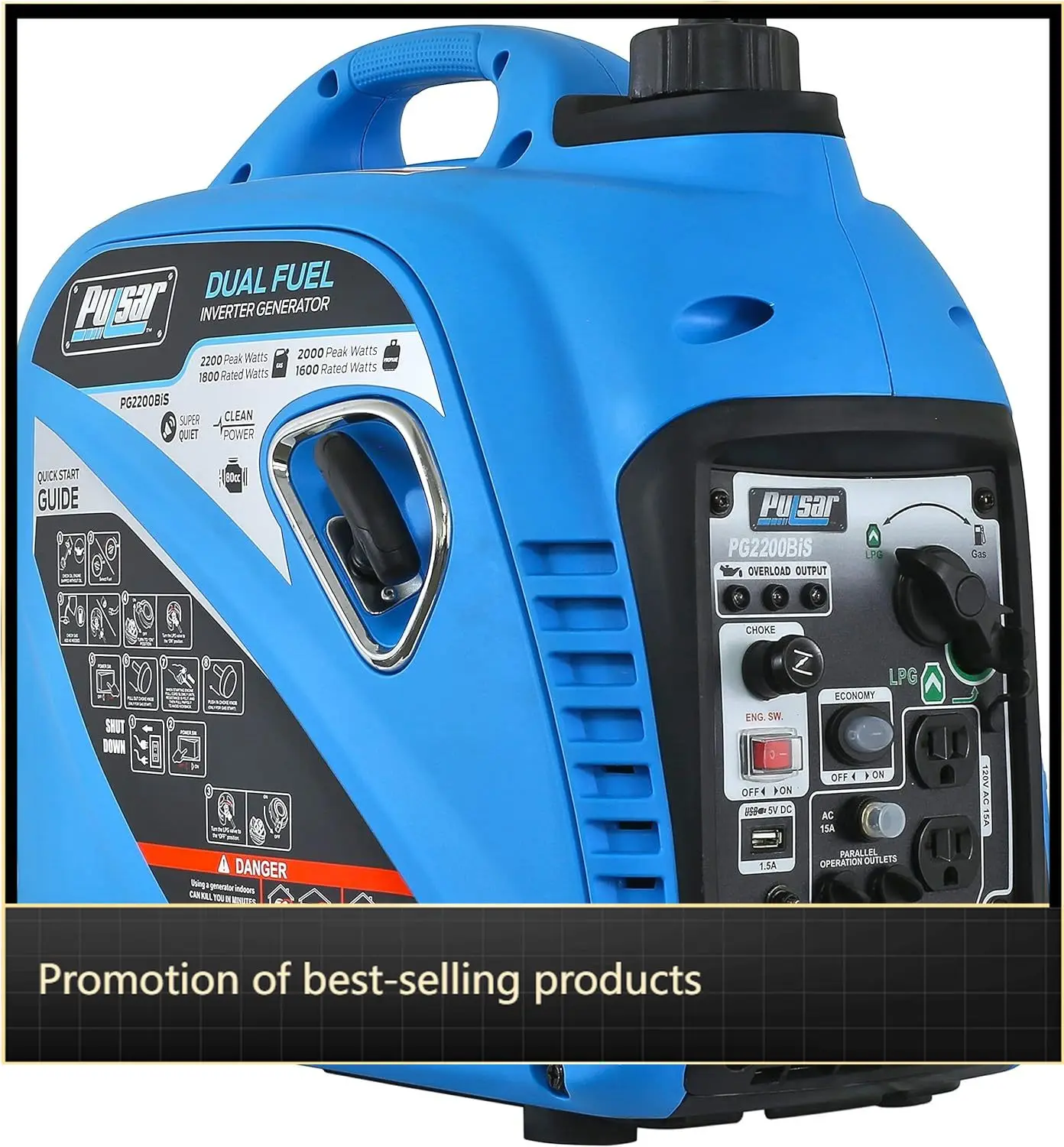 

Dual Fuel Portable 2200W Quiet Inverter Generator USB Outlet Parallel Capability CARB Compliant