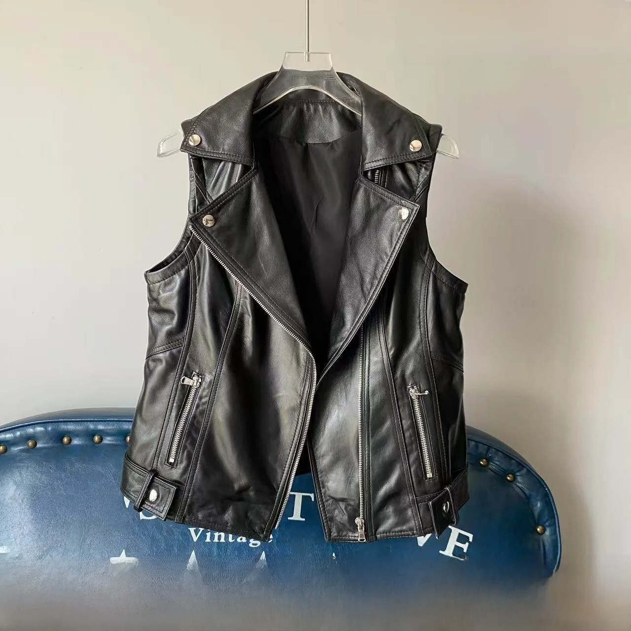 2025 printemps automne nouveau Sle véritable eepskin cuir gilet femmes ort Jaet manteau fermeture éclair conception costume col Biker Jaet